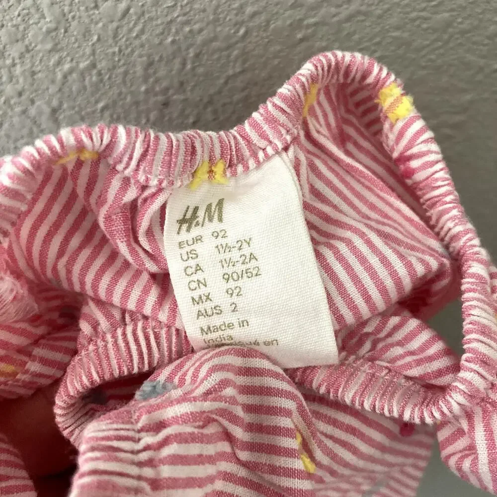 H&M Embroidered Stripe Top - Pink White - 18-24M